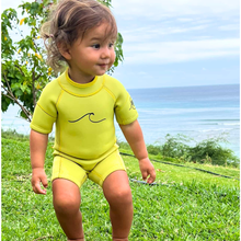 Load image into Gallery viewer, 2.5mm Sunny Yellow Ultrasoft Baby, Toddler, and Kids Yamamoto Shortsleeve Shorty Wetsuit