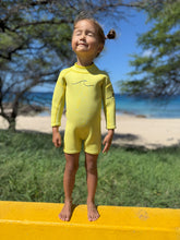 Load image into Gallery viewer, 2.5mm Sunny Yellow Ultrasoft Baby, Toddler, and Kids Yamamoto Longsleeve Shorty Wetsuit