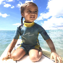 Load image into Gallery viewer, 1.5mm Ultrasoft Baby, Toddler and Kids Yamamoto Neoprene Shortsleeve Springsuit in Dusty Blue