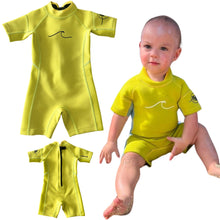 Load image into Gallery viewer, 2.5mm Sunny Yellow Ultrasoft Baby, Toddler, and Kids Yamamoto Shortsleeve Shorty Wetsuit