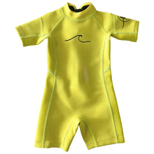 Load image into Gallery viewer, 2.5mm Sunny Yellow Ultrasoft Baby, Toddler, and Kids Yamamoto Shortsleeve Shorty Wetsuit