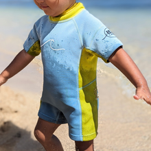 Load image into Gallery viewer, 1.5mm Ultrasoft Baby, Toddler and Kids Neoprene Shortsleeve Springsuit Shorty Wetsuit