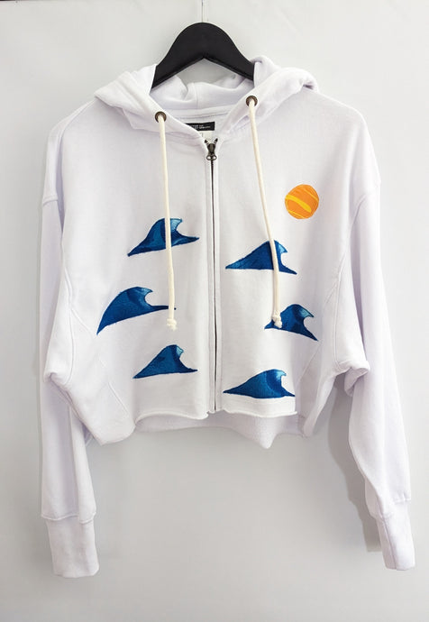 Sun Salutation White Crop Hoody