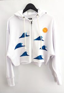 Sun Salutation White Crop Hoody
