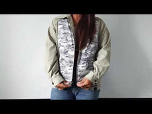 Load and play video in Gallery viewer, Unisex Upcycled It Comes In Waves Campus Jacket by Selective HA. Front zip, side pockets, and removable fleece lining.
